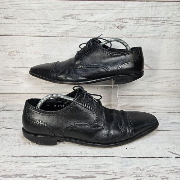 Broletto Black Italian Leather Cap Toe Oxford Lace Up Dress Shoes Men 10M Italy - Picture 1 of 8